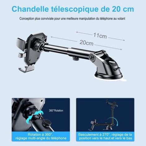 Support Téléphone Voiture - Rotation 360° - Ventouse Et Clip Aérateur - Compatible 4 à 7 Pouces - M4 (1/4)