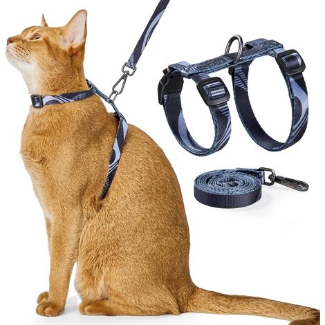 1 - Harnais Pour Chat - Laisse Réglable - Anti-fugue Confortable Respirant - Petit Moyen Grand Chat - Gris - 121,9cm (1/5)