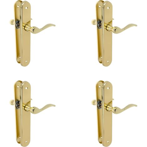 Lot de 4 poignées de porte  Manivelle fonctionnelle et ergonomique  Plaque ovale en acier et poignée de Zamak  Laiton verni  Sans trou de bouche  237 x 40 x 55 mm (1/5)