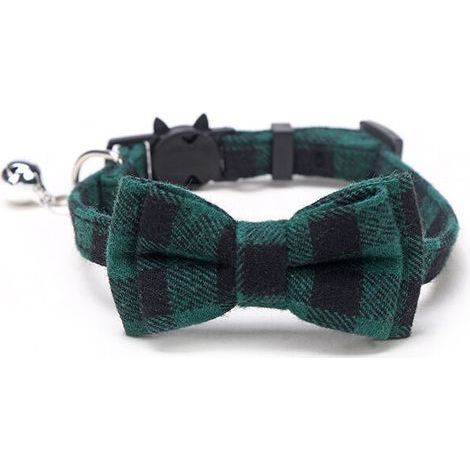 Collier pour chat à carreaux avec boucle de sécurité et nœud papillon et cloche amovibles (1/4)
