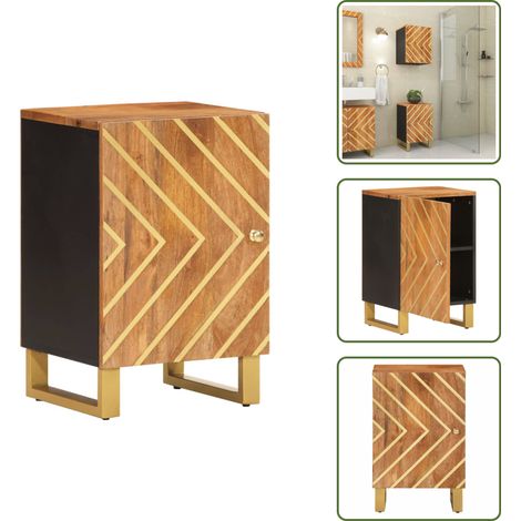 Badschrank Braun und Schwarz 38x33,5x58 cm Massivholz Mango - Badschrank - Badezimmermöbel - Mangoholz - Holzmöbel - Handtuchhalter