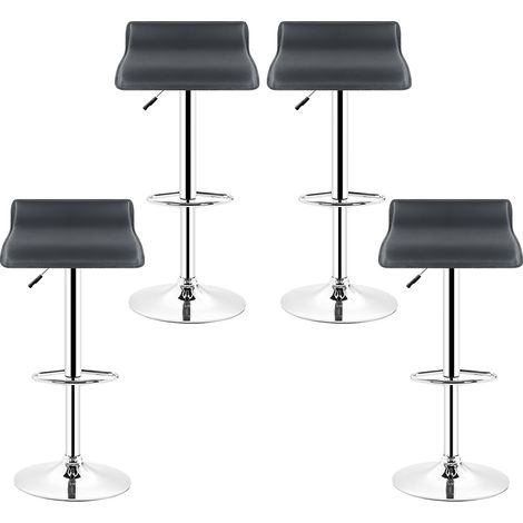 Tabourets de Bar Manhattan en Similicuir, (Lot de 4, Noir) Hauteur Reglable, Barre Repose-Pieds Chromes, Rotatif a 360 Degr (1/5)