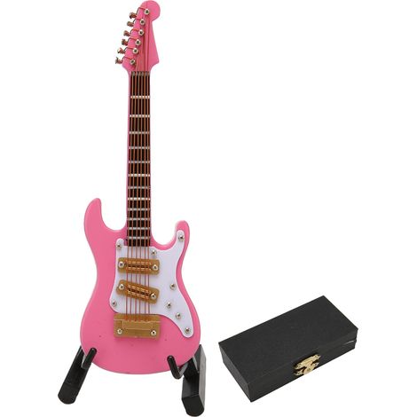 Support de Présentation pour Guitare Miniature 10cm, Boîte de Rangement, Instrument de Musique, Modèle de Guitare Rose pour Maison de Poupée (1/5)
