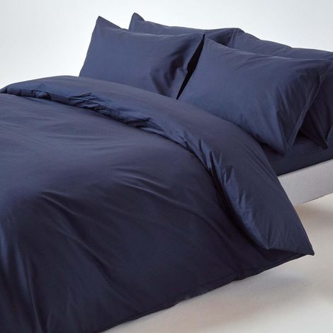 HOMESCAPES Navy Blue Egyptian Cotton Duvet Cover Set 200 Thread Count, Double - Navy blue