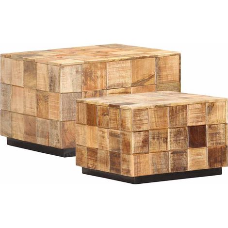 vidaXL Mesas de centro con diseño de bloque 2 uds madera mango rugosa (1/4)