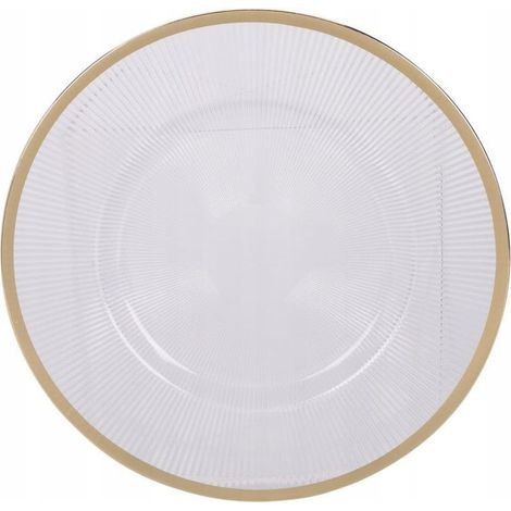 Assiette de base blanche à bordure dorée mouchetée, 33 cm, plastique (1/4)