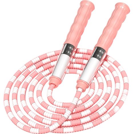 Verstellbares Springseil mit Namensschild, rutschfestem Griff, weichem Muster, Spiralschlauch, rosa, ideal für Kinder und Fitness. (1/5)