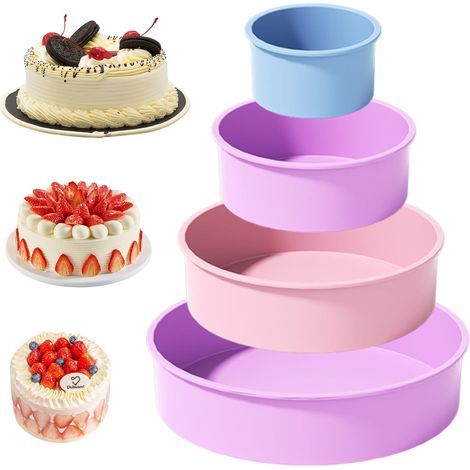 Set de 4 Moules à Gâteaux Rond, Moule Gateau, Moule Silicone, Moule à Cake Silicone Moule Patisserie pour Gateau, Mousse, le Dessert (1/5)