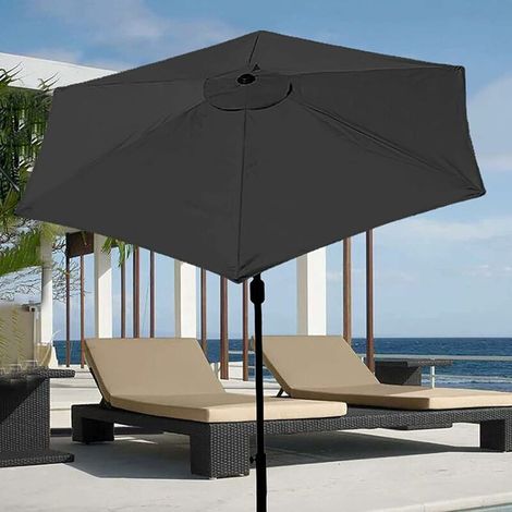 Housse de rechange pour parasol, 6 baleines, 3 m, imperméable, anti-UV, toile de rechange, noire (1/4)