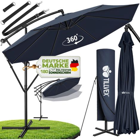 tillvex Ombrellone Blu Navy Ø 350 cm Ombrellone a sbalzo Ombrellone da giardino Ombrellone da mercato Manovella Balcone Alluminio Inclinabile