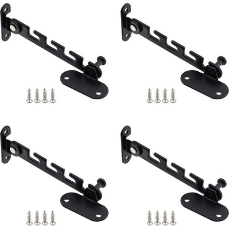 Lot de 4 butées de fenêtre réglables en acier au carbone avec matériel de fixation pour sécuriser et limiter l'ouverture des fenêtres couleur noire (1/5)