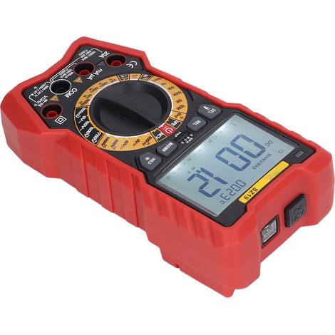 Multimètre de haute précision avec affichage numérique LED, alarme sonore et visuelle, voltmètre, ampèremètre et testeur de tension (rouge). (1/5)