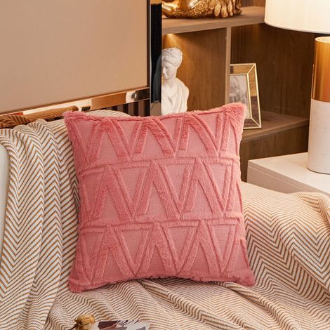 4 pcs Doux Peluche Laine Courte Velours Décoratif Housses de Coussin Luxe Style pour canapé Chambre Rouge clair 45 x 45 cm (1/5)