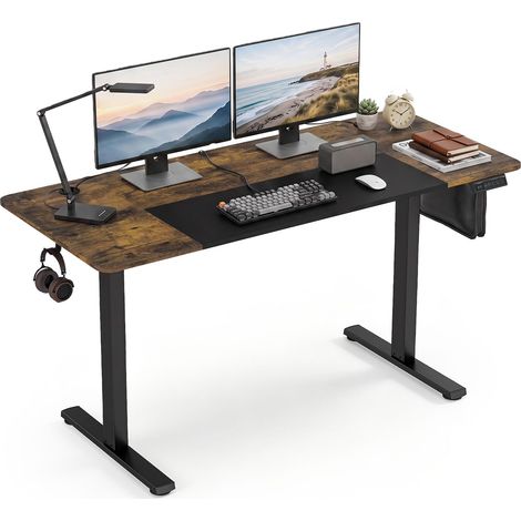 COSTWAY Bureau Électrique Réglable en Hauteur, 140 x 60 cm (Marron Rustique)