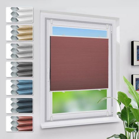 Verdunklungsplissee Wabenplissee Klemmfix Weiß-weinrot B55 x H120 cm (1/5)