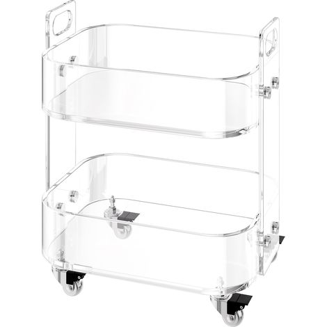Mophorn Rollwagen Servierwagen 2-stufiger mobiler Beistellwagen, moderner rollender Acrylwagen mit Stauraum, transparenter Nachttisch als Beistelltisch, geeignet für Wohnzimmer, Schlafzimmer, Bar