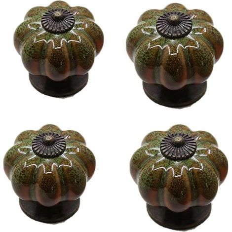 Set di 4 maniglie per cassetti in ceramica smaltata stile europeo a forma di zucca (verdi) (1/5)
