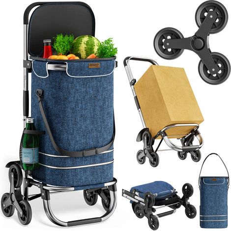 MONZANA® Carrito de la compra 50Kg Plegable Bolsa Isotérmica extraíble con 6 Ruedas Carretilla de mano para escaleras Azul