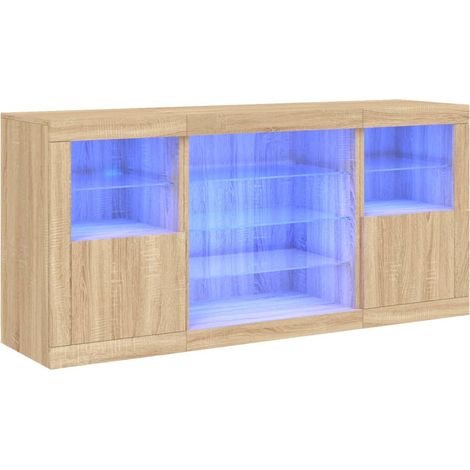 Aparador buffet cómoda armario mueble organizador cocina salón salón con luces LED sonoma 142,5 x 37 x 67 cm marrón 020029938 (1/5)
