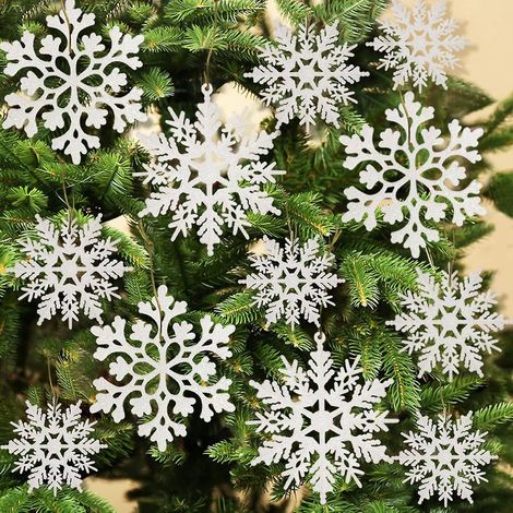 36 Pices Ornements De Flocon De Neige Blanc De Nol Ornements De Flocons De Neige Paillettes En Plastique Pour Dcorations D'arbre De Nol D'hiver L (1/5)