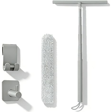 Raclette de douche à long manche 29 à 120 cm, raclette pour vitres avec manche télescopique, raclette de fenêtre, kit de raclette de douche avec support, raclette de douche, raclette de sol pour salle (1/5)