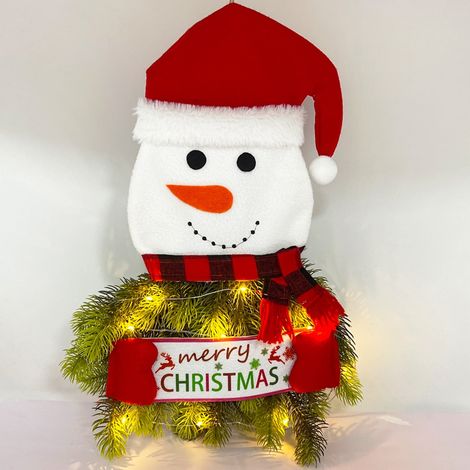Guirlande De Noël Artificielle - Couronne Pré-Éclairée Avec Lumières Led - Décoration Hivernale Pour Porte Et Mur - 50 X 33 Cm - 1 Pièce