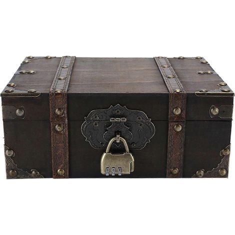 Coffret de rangement vintage en bois, coffre à bijoux décoratif avec serrure, coins renforcés, grande capacité, décoration intérieure, 3 tailles disponibles, gris (1/5)