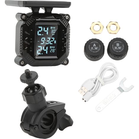 Système de surveillance sans fil de la pression et de la température des pneus de moto, alimenté par énergie solaire, écran LCD, étanche IP67 (1/5)