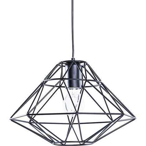 Lámpara colgante 1 luz negra en forma de jaula de alambre metal geométrico Guam