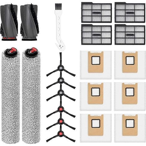 Kit de remplacement pour Eufy E25 Omni/E28 Omni: 1 paire de brosses principales, 2 Rouleau Mops, 4 filtres HEPA(Gauche), 6 brosses latérales (1/5)