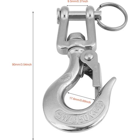 Crochet pivotant pour chariot élévateur, en acier inoxydable 304, crochet à déclenchement haute résistance de type américain, capacité de charge de 150 kg (90 mm). Ne pas utiliser la marque Levi's. (1/5)