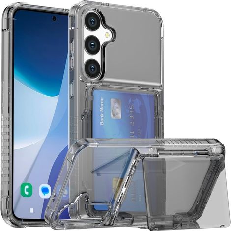 Custodia per Samsung Galaxy S24+ Plus, con porta carte, trasparente/nera