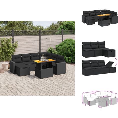 Salon de jardin 8 pcs avec coussins noir résine tressée - Ensemble Salon De Jardin - Mobilier De Jardin - Table De Jardin Extensible - Chaise Lounge - Fauteuil Extérieur (1/4)