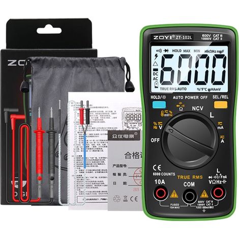 Multimètre numérique LCD rétroéclairé, portable, professionnel, 6000 points, True RMS, courant, tension, capacité, résistance, inductance, fréquence, cycle de service, testeur de diodes, mesure de la (1/4)