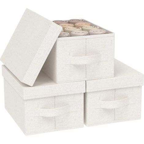 Boîtes de Rangement Tissu avec Couvercle,33x23x18cm,Beige,