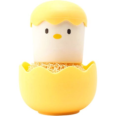 Brosse à vaisselle coquille d'œuf dessin animé Brosse de nettoyage cuisine ergonomique durable jaune avec tête de rechange (1/5)