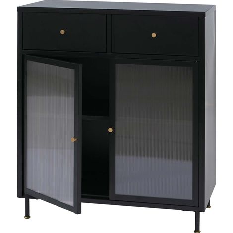[NEUWERTIG] Kommode HHG-442, Schrank Sideboard Highboard, Staufächer Schubladen Industrial Metall Schilfglas 96x80x40cm schwarz
