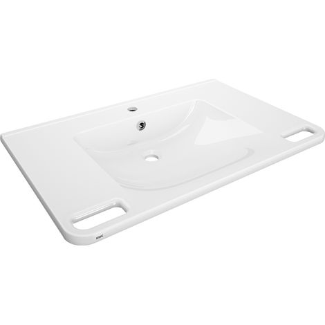 KWC AR Einzelwaschtisch, MEDCARE, MIRANIT,  850x150x550 mm, weiß, Hl., Ül., Griff