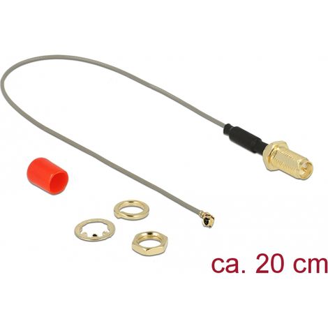 Delock Antena Cable RP-SMA mampara hembra nÃºcleo de ferrita  MHF / U.FL-LP-068 macho compatible 1.13 20 cm longitud de hilo 10 mm