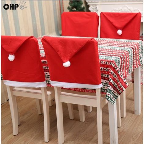 Housse de dossier de chaise - OHP - Chapeau Père Noël - 60cm x 50cm - Mélange Coton - Rouge (1/4)