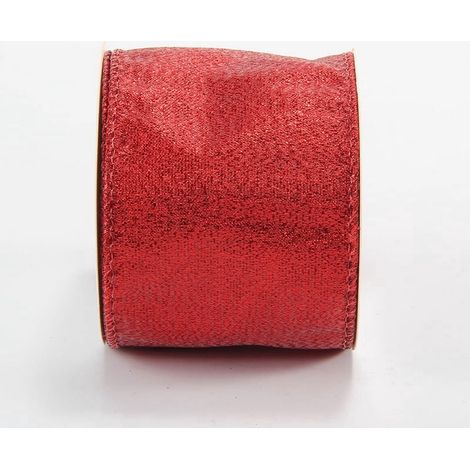 Ruban À Bord Métallique - 6,3 cm De Largeur - 9,14 M - Rouge - Pour Couronnes De Noël Et Décorations Florales (1/5)