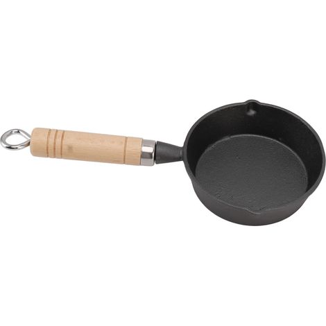 Poêle à omelette ronde en métal robuste avec manche en bois sûr, chauffe-beurre largement utilisé pour la cuisine à domicile (1/5)