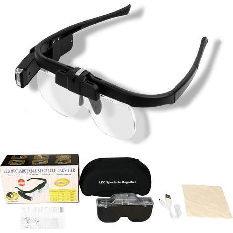 Lunettes Loupes LED - 3 lentilles détachables (6 combinaisons), lumière réglable pour montre / réparation d'antiquités et travaux manuels (1/5)