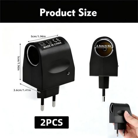 2 Pièces Adaptateur Allume-Cigare Prise Secteur, Convertisseur 220v 12v, Transformateur 220V vers 12V Allume Cigare CA vers CC, Adaptateur Voiture vers Prise (1/4)