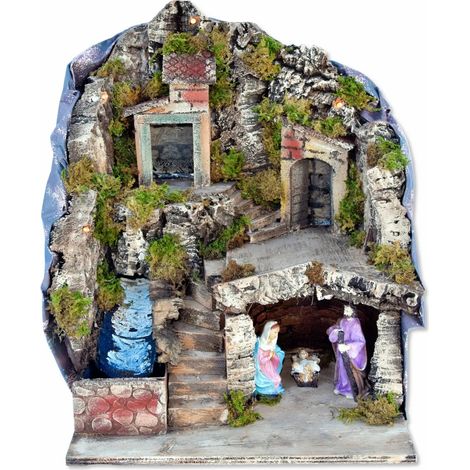 Presepe con luci, cascata funzionante e Natività H10 cm 33 × 27 × H40 cm (1/2)
