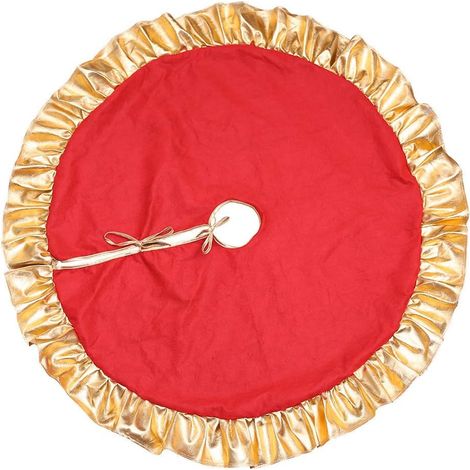 BEBUSINGOTO Falda roja para árbol de Navidad, 90 cm, de felpa roja y dorada, soporte para árbol de Navidad, adornos navideños (1/4)