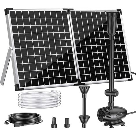 Fontaine solaire d'extérieur 50 W avec 3 buses, 2100 l/h, grande fontaine solaire pour extérieur, grands étangs de jardin, piscine, jeux d'eau commerciaux, cascades, ventilation, débit d'eau (1/5)