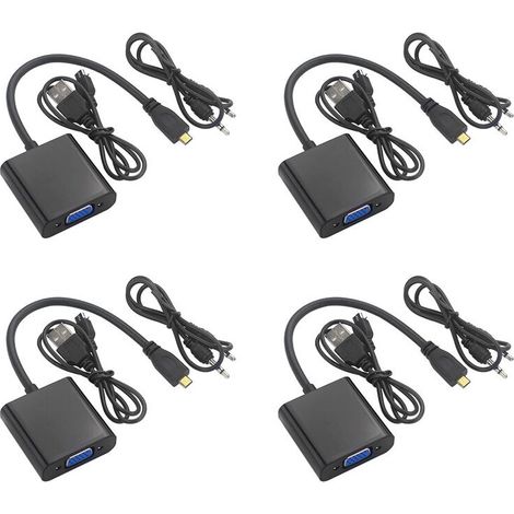4x Micro-zu-VGA-Adapterkabel, 1080p-Videokonverter mit Audioanschluss und USB-Stromkabel für Raspberry Pi 4 Kamera