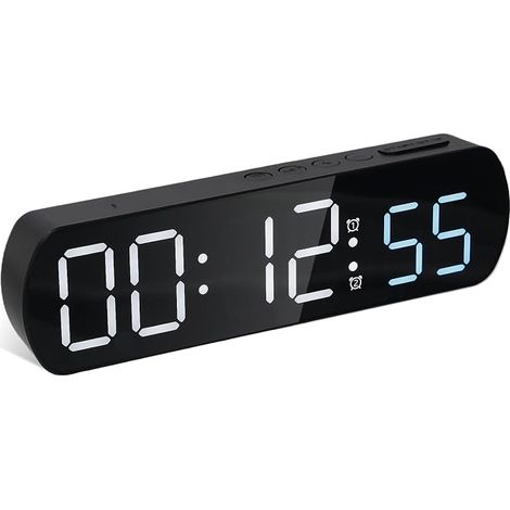 Reloj despertador digital con pantalla LED de temperatura, negro, recargable por USB, ideal para el dormitorio, la mesita de noche, la oficina o para viajar. (1/5)