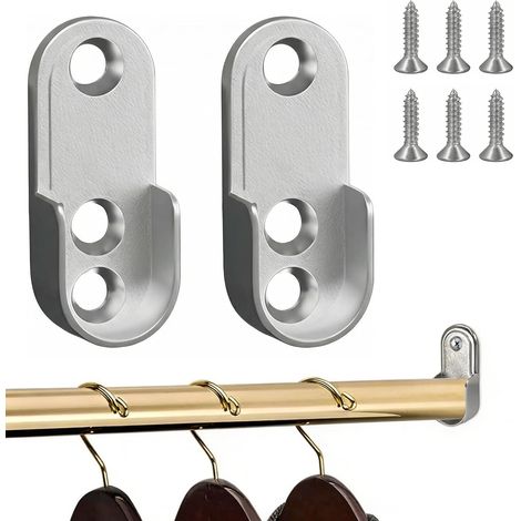 Lot de 2 supports ovales pour penderie, 3 trous en alliage de zinc avec vis argentées (1/5)
